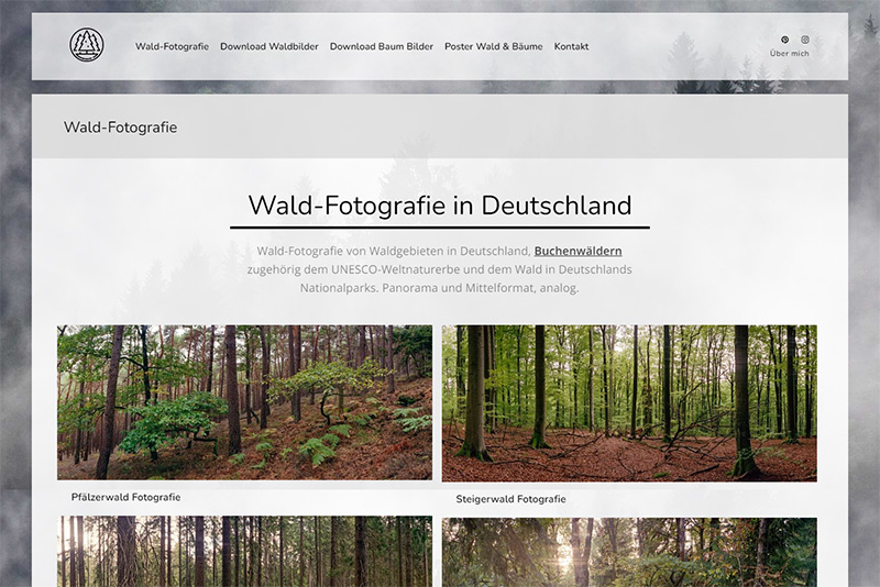 Ein Screenshot zeigt die Startseite von Wald-Fotografie.de